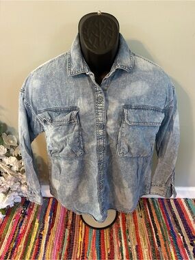 American Eagle Acid Wash Denim Button Down Shirt Tie Dye Southern Country Small